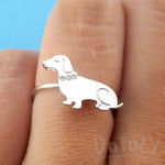 Dachshund Sausage Dog with Rhinestone Collar Shaped Adjustable Ring in Silver