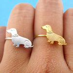 Dachshund Sausage Dog with Rhinestone Collar Shaped Adjustable Ring