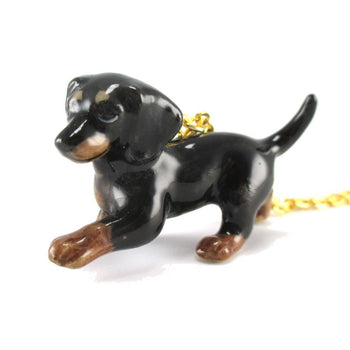 Dachshund Puppy Dog Porcelain Handmade Ceramic Animal Pendant Necklace