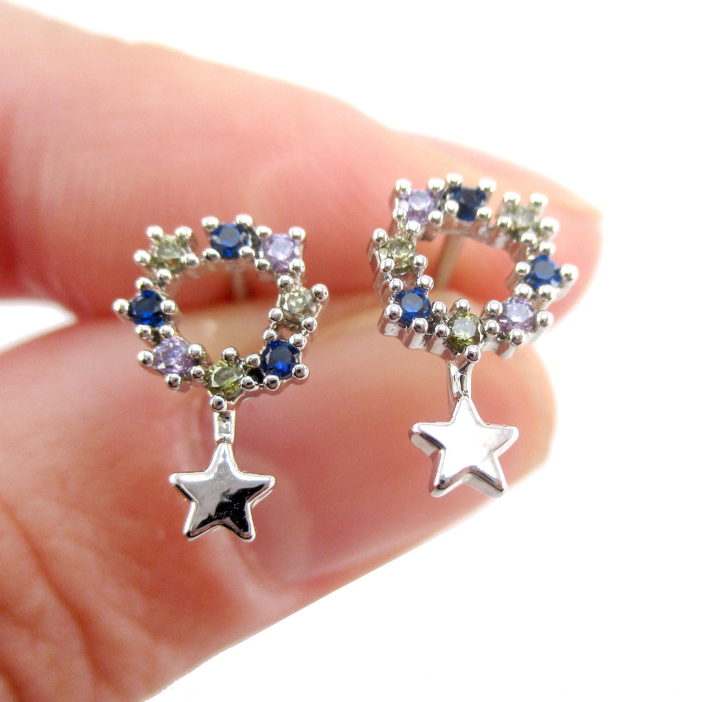 Dainty Star Shaped Round Rhinestone Drop Stud Earrings | DOTOLY