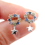 Dainty Star Shaped Round Rhinestone Drop Stud Earrings | DOTOLY