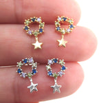 Dainty Star Shaped Round Rhinestone Drop Stud Earrings | DOTOLY