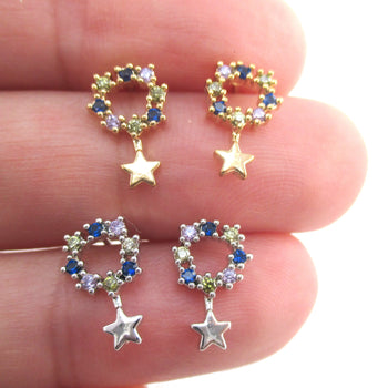 Dainty Star Shaped Round Rhinestone Drop Stud Earrings | DOTOLY