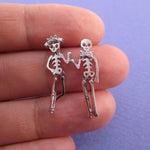 Dancing Skeletons Shaped Coco Dangle Drop Stud Earrings in Silver