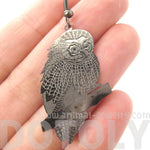 Detailed Barn Owl Shaped Dangle Earrings Dark Silver | Animal Jewelry