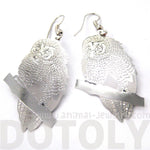 Detailed Barn Owl Shaped Dangle Earrings in Silver | Animal Jewelry
