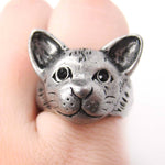 Detailed Cat Head Face Shaped Animal Ring in Silver | Animal Jewelry