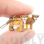Cougar Mountain Lion Shaped Porcelain Ceramic Animal Dangle Earrings