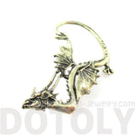 Detailed Dragon Shaped Animal Themed Ear Cuff in Brass | DOTOLY