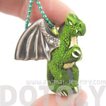 Dragon Shaped Porcelain Ceramic Targaryen Pendant Necklace in Green