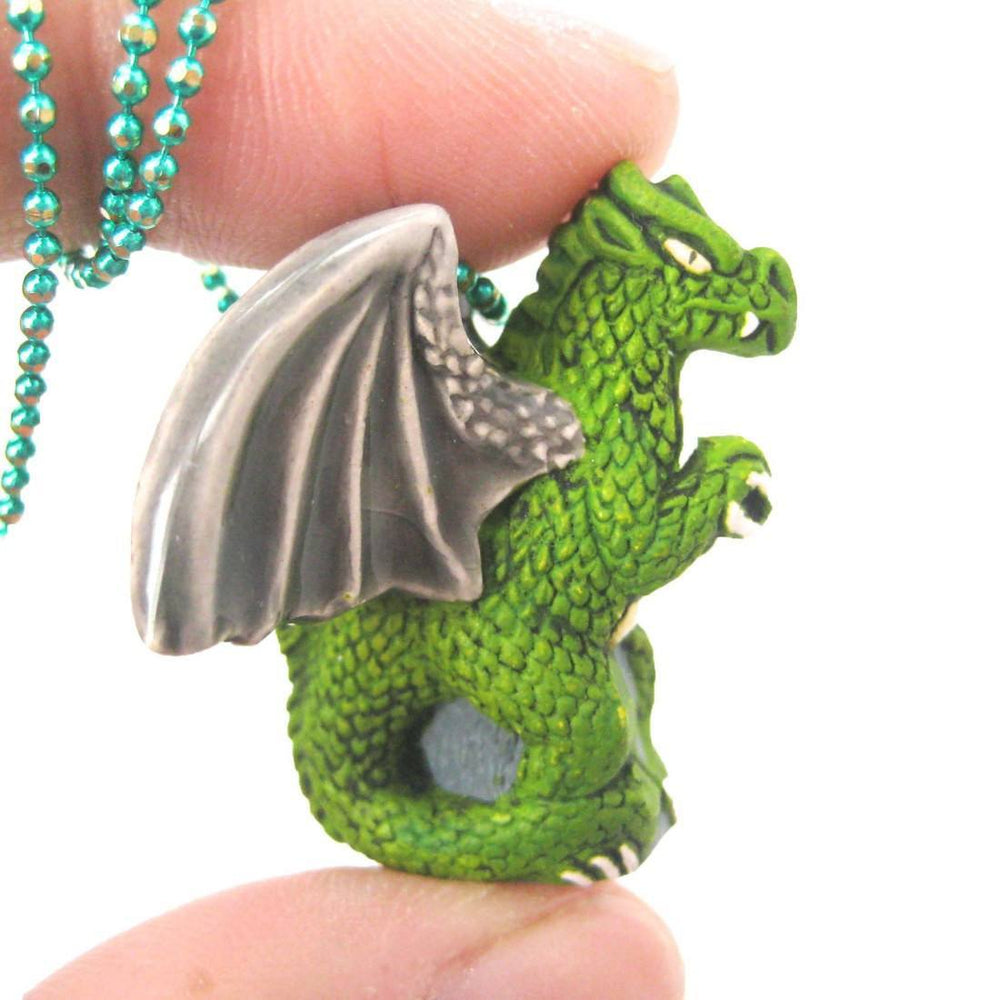 Dragon Shaped Porcelain Ceramic Targaryen Pendant Necklace in Green