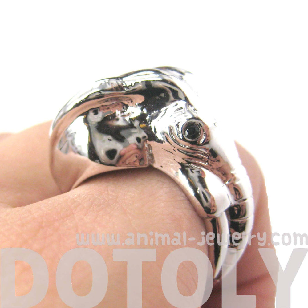 Detailed Elephant Head Shaped Animal Ring in Shiny Silver | Size 7 - 9