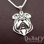 English Bulldog Shaped Cut Out Pendant Necklace in Silver