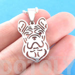 French Bulldog Shape Cut Out Pendant Necklace in Silver