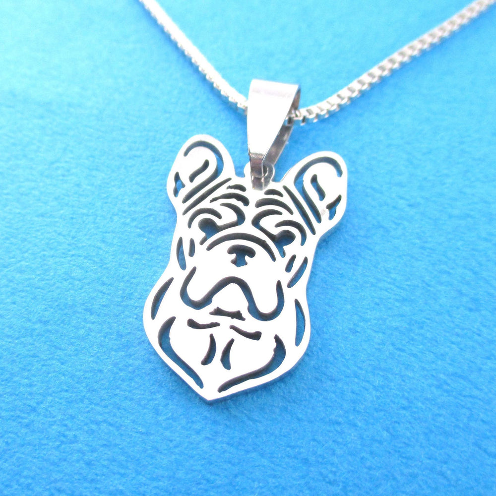 French Bulldog Shape Cut Out Pendant Necklace in Silver