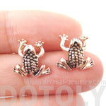 Detailed Frog Toad Shaped Animal Themed Stud Earrings in Rose Gold