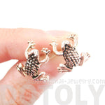 Detailed Frog Toad Shaped Animal Themed Stud Earrings in Rose Gold