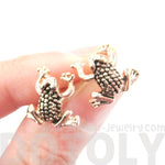 Detailed Frog Toad Shaped Animal Themed Stud Earrings in Rose Gold