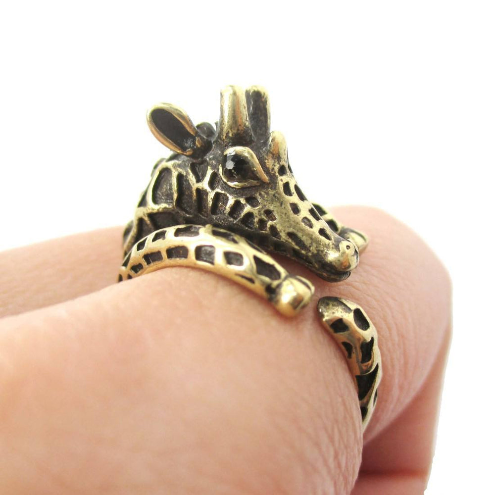 Detailed Giraffe Shaped Spotted Animal Wrap Ring in Brass | DOTOLY