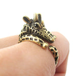 Detailed Giraffe Shaped Spotted Animal Wrap Ring in Brass | DOTOLY