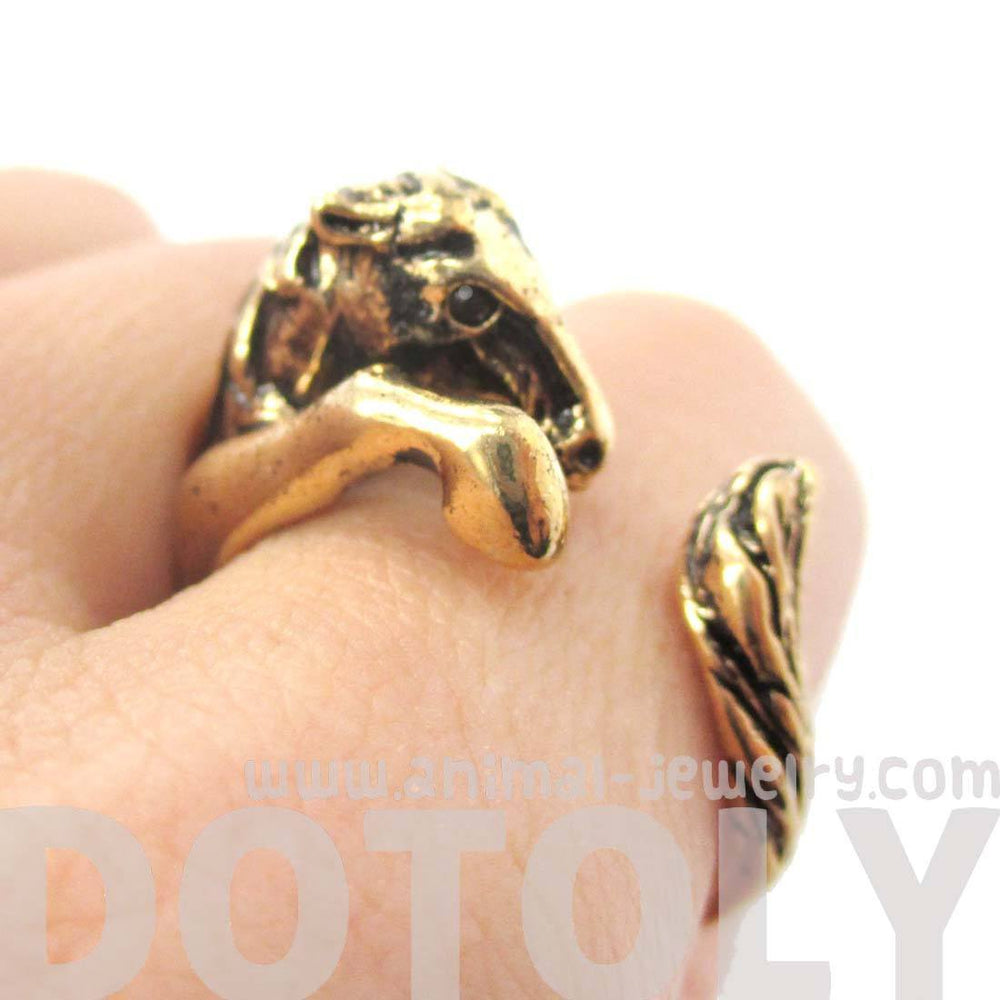 Detailed Horse Pony Animal Wrap Around Ring in Shiny Gold | DOTOLY