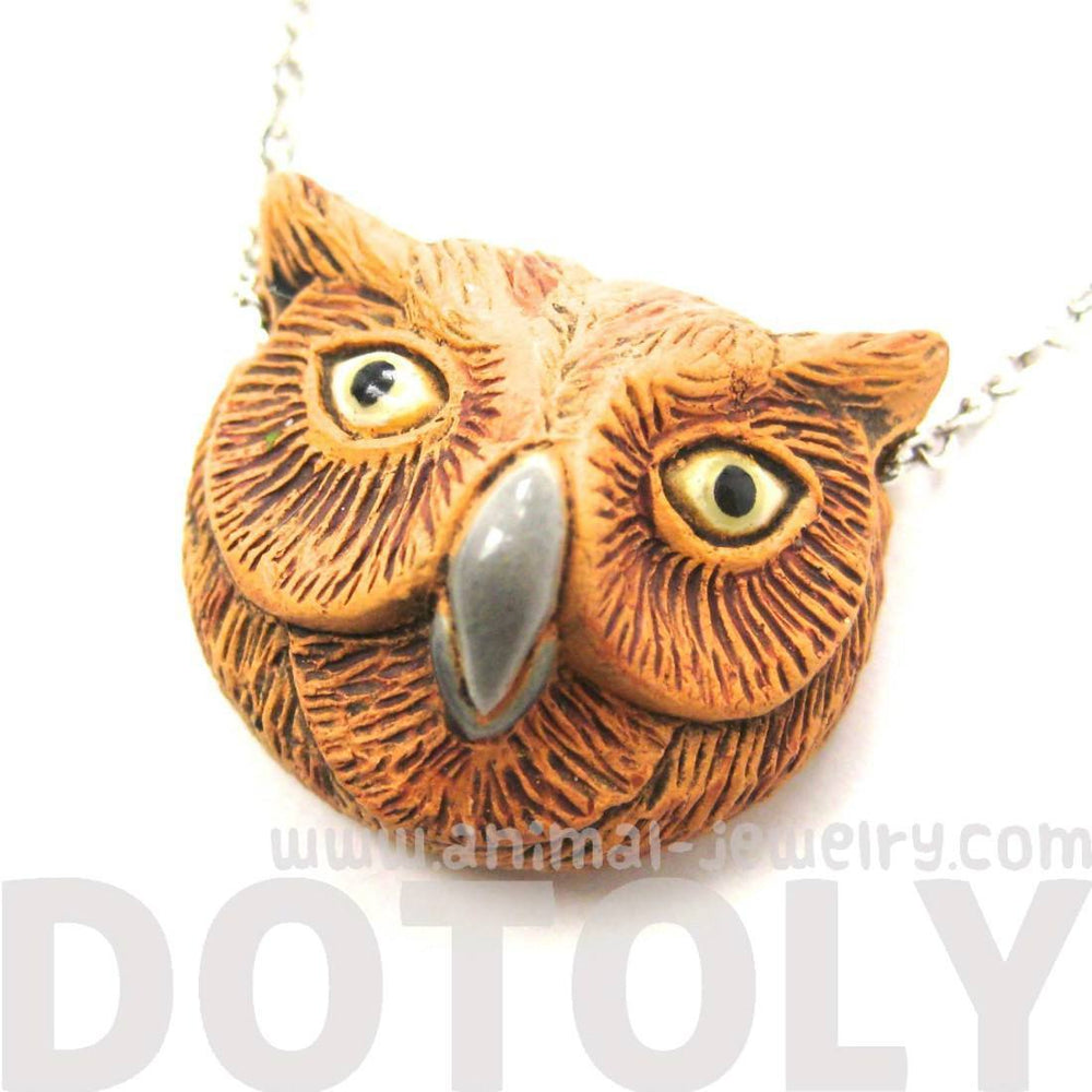 Detailed Owl Head Bird Shape Porcelain Ceramic Animal Pendant Necklace