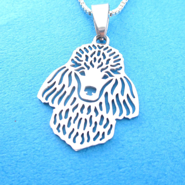 French Poodle Shape Cut Out Pendant Necklace in Silver