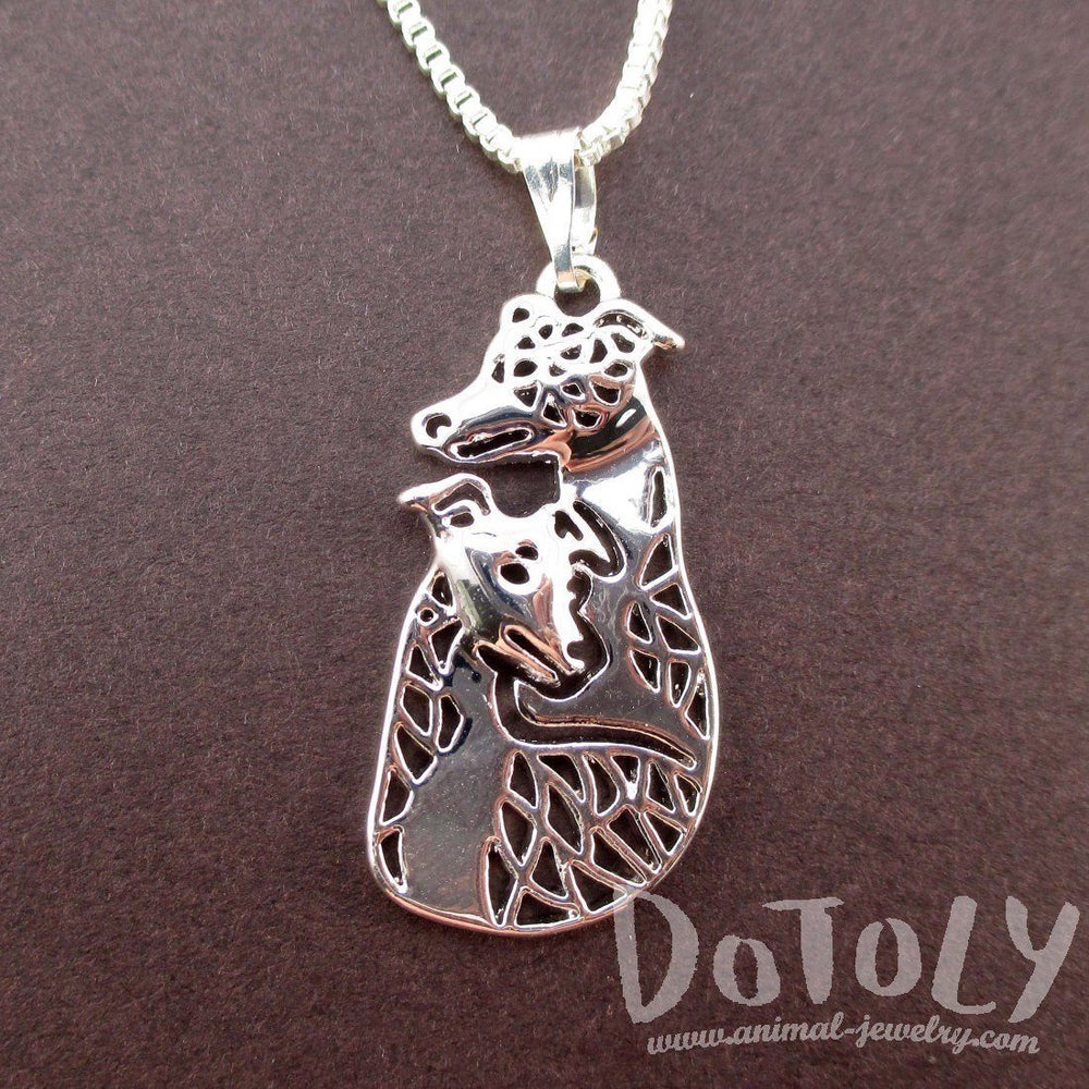 Whippet Greyhound Dog Shaped Cut Out Pendant Necklace