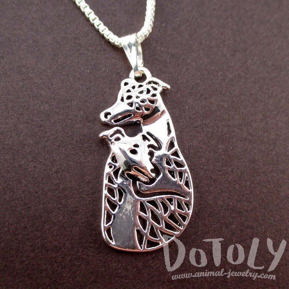 Whippet Greyhound Dog Shaped Cut Out Pendant Necklace