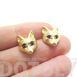 Detailed Wolf Fox Face Shaped Stud Earrings in Gold