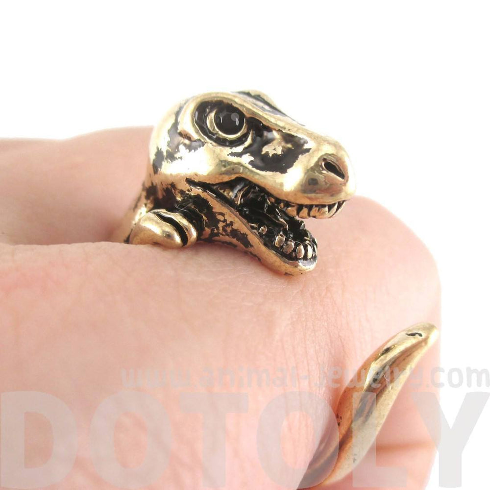 Dinosaur T-Rex Prehistoric Animal Ring in Shiny Gold