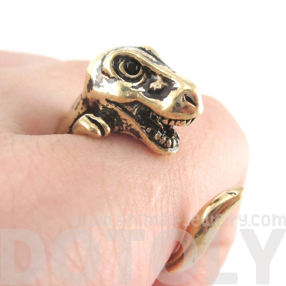 Dinosaur T-Rex Prehistoric Animal Ring in Shiny Gold