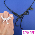 Dinosaur Themed T-Rex Fossil Ring and Skeleton Necklace 2 Piece Set