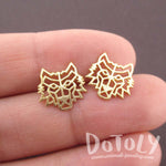 Direwolf Dye Cut Wolf Face Shaped Stud Earrings in Gold | DOTOLY