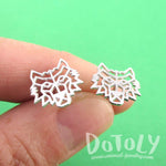 Direwolf Dye Cut Wolf Face Shaped Stud Earrings in Silver | DOTOLY