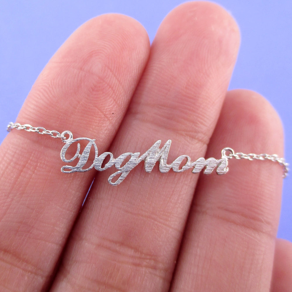 Silver Dog Mom Dog Mum Monograph Pendant Necklace in Silver