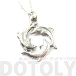 Dolphin Shaped Round Animal Charm Necklace in Silver | MADE IN USA