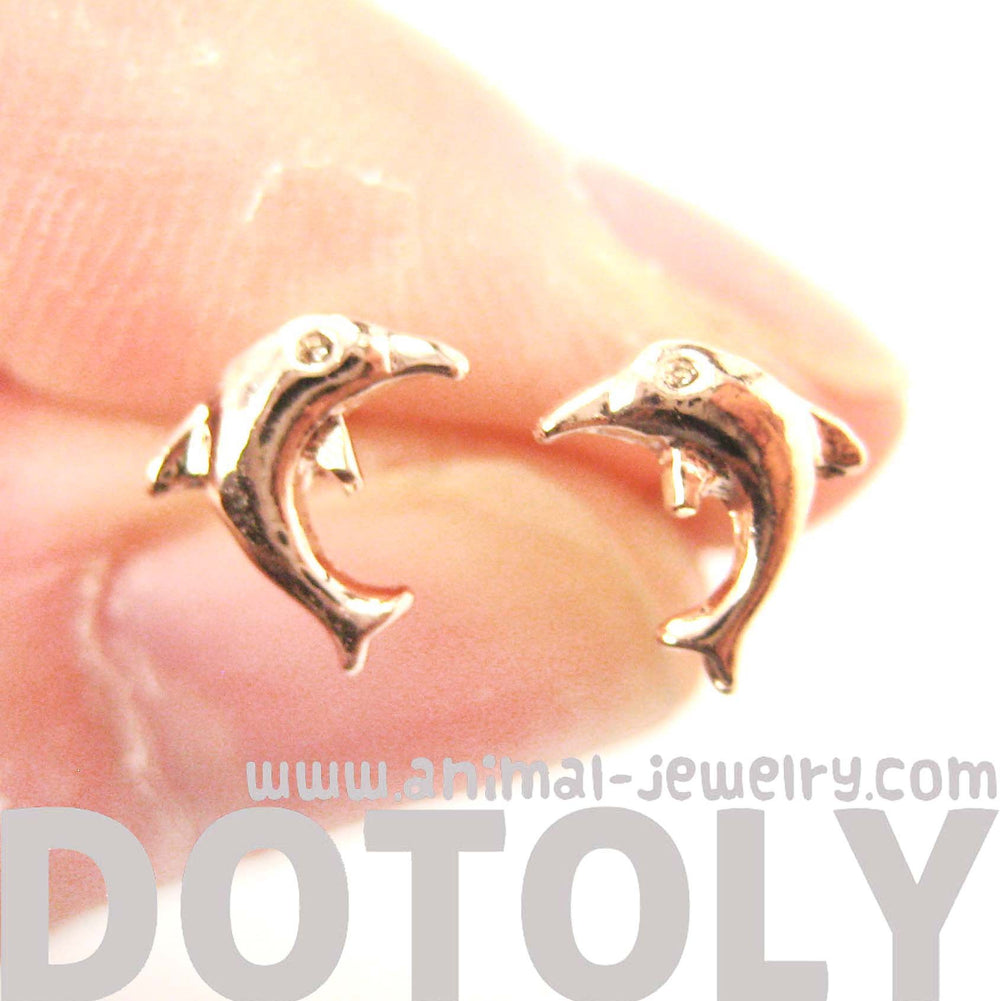 Small Dolphin Fish Sea Animal Stud Earrings in Rose Gold | DOTOLY | DOTOLY