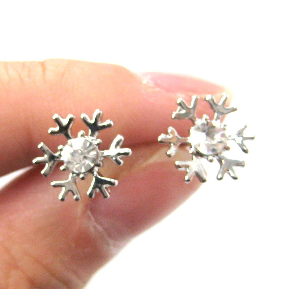 Unique Snowflake Shaped Stud Earrings in Silver with Rhinestones | DOTOLY | DOTOLY