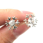 Unique Snowflake Shaped Stud Earrings in Silver with Rhinestones | DOTOLY | DOTOLY
