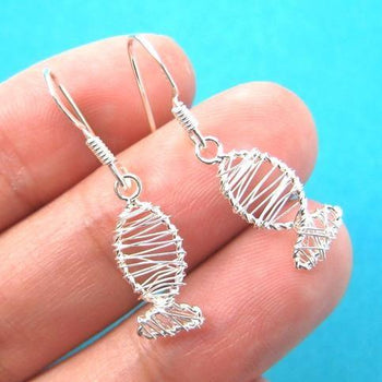 Classic Fish Shaped Wire Wrapped Dangle Earrings in Sterling Silver | DOTOLY