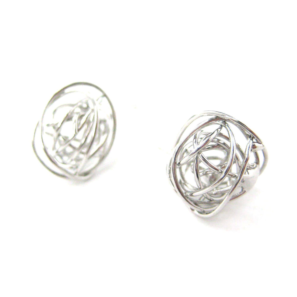 Unique 3D Round Wire Wrapped Stud Earrings in Silver | DOTOLY