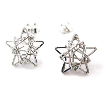 Unique 3D Star Shaped Wire Wrapped Stud Earrings in Silver | DOTOLY