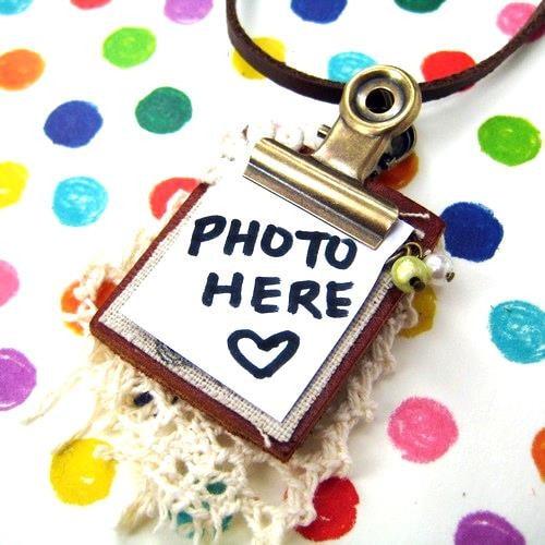 Miniature Clip Board Leather Memo Pad Photo Frame Pendant Necklace | DOTOLY