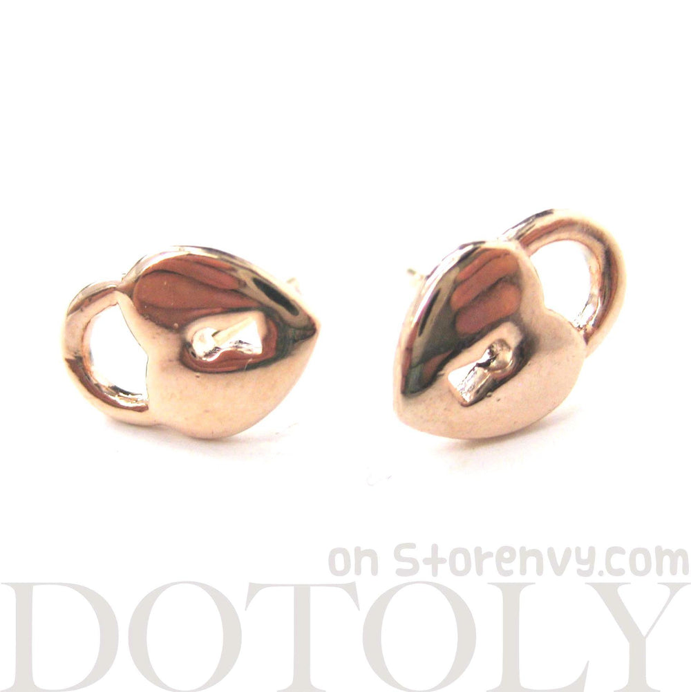 Key to My Heart | Heart Shaped Lock and Key Stud Earrings in Rose Gold | DOTOLY