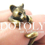 3D Kitty Cat Animal Wrap Around Ring in Brass in US Size 5 to Size 9 | DOTOLY