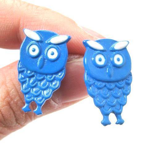 Unique Owl Shaped Stud Earrings in Blue | Animal Jewelry | DOTOLY