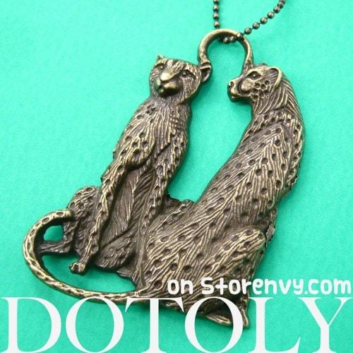 Leopard Cheetah Animal Pendant Necklace in Bronze | Animal Jewelry | DOTOLY