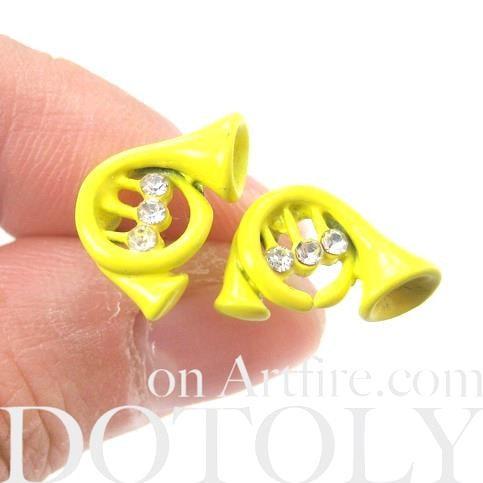 Music Themed Trumpet Shaped Stud Earrings in Yellow | DOTOLY | DOTOLY