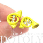 Music Themed Trumpet Shaped Stud Earrings in Yellow | DOTOLY | DOTOLY